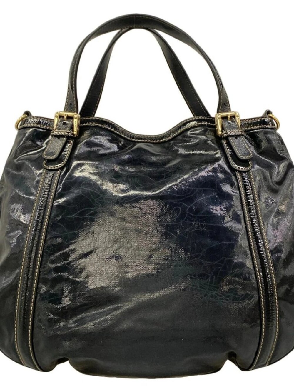 GUCCI Britt 162886 Black Coated Canvas Patent Leather Tote Bag - Picture 3 of 14